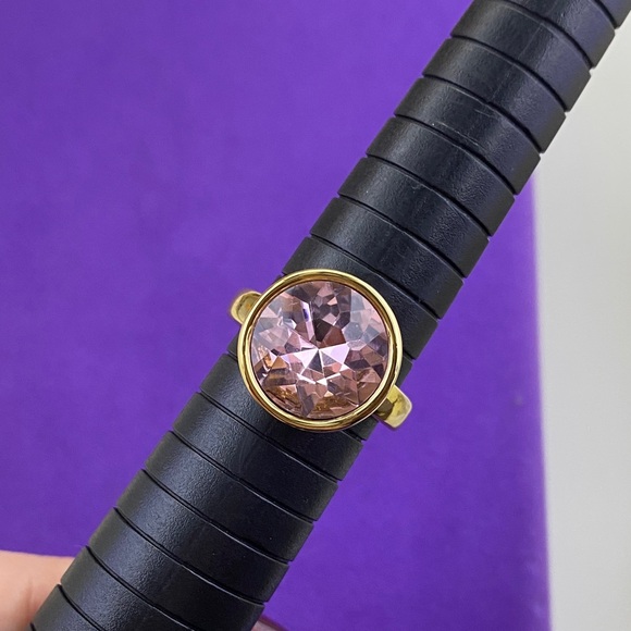 💛 Classic Pilgrim Gold Plated Pink Crystal Ring | Big Solitaire Style - Picture 6 of 6